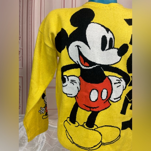 Disney Parks Mickey Mouse Yellow Sweater Unisex Adult Size M XL Pullover Knit - Picture 3 of 15